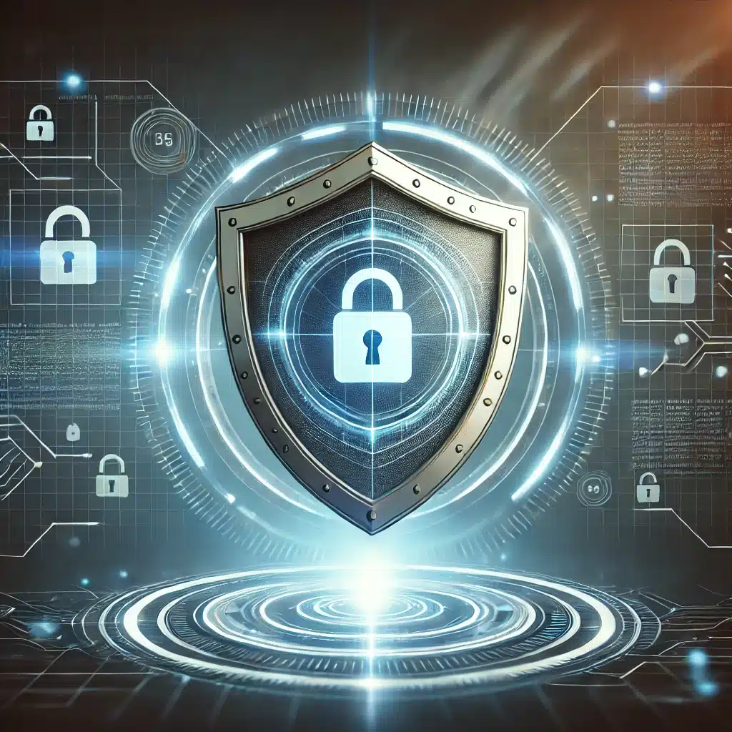 A digital illustration of a cybersecurity shield symbolizing how External IT Solutions Provider can help protect your business