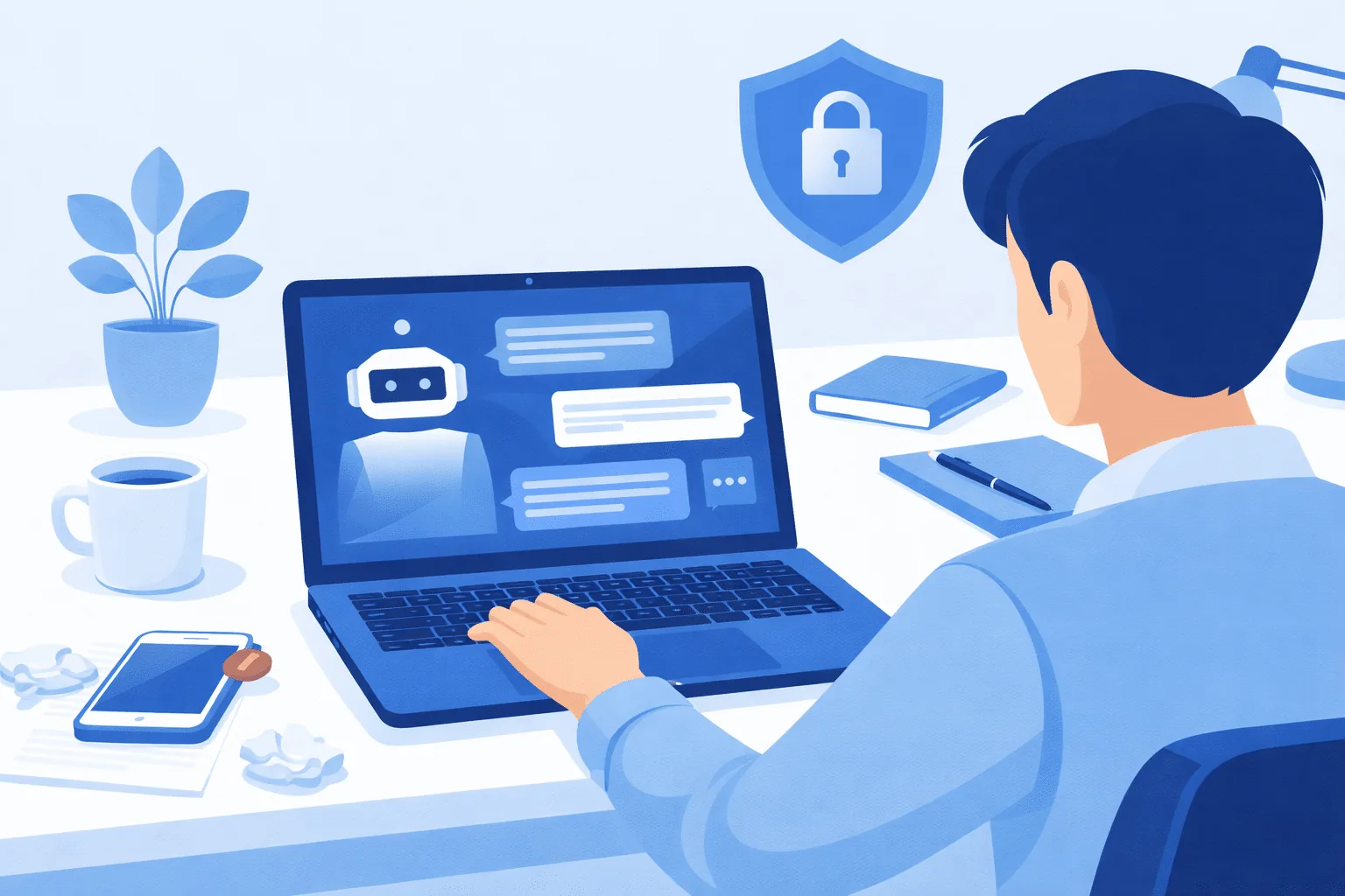 small business employee using AI tools with data protection policy in place