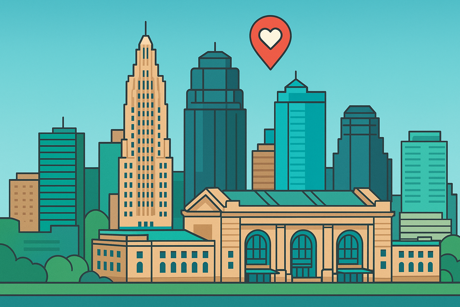 Kansas City skyline with Union Station and Power and Light building, home of Lockbaud managed IT services