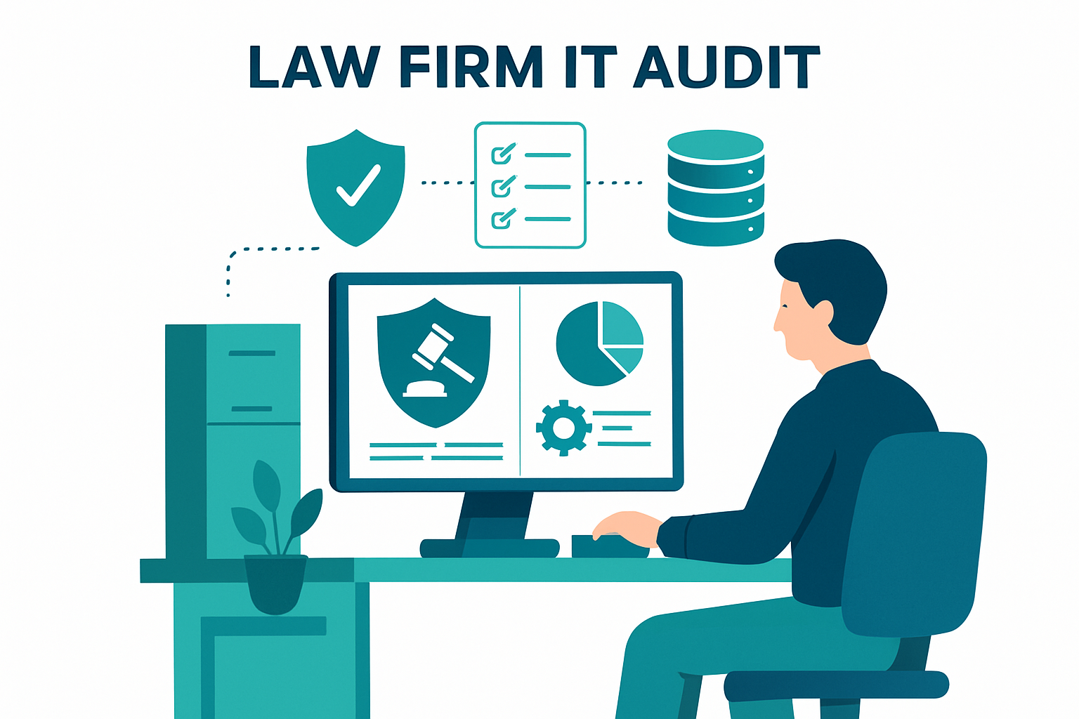 Law firm IT audit with technician reviewing security systems