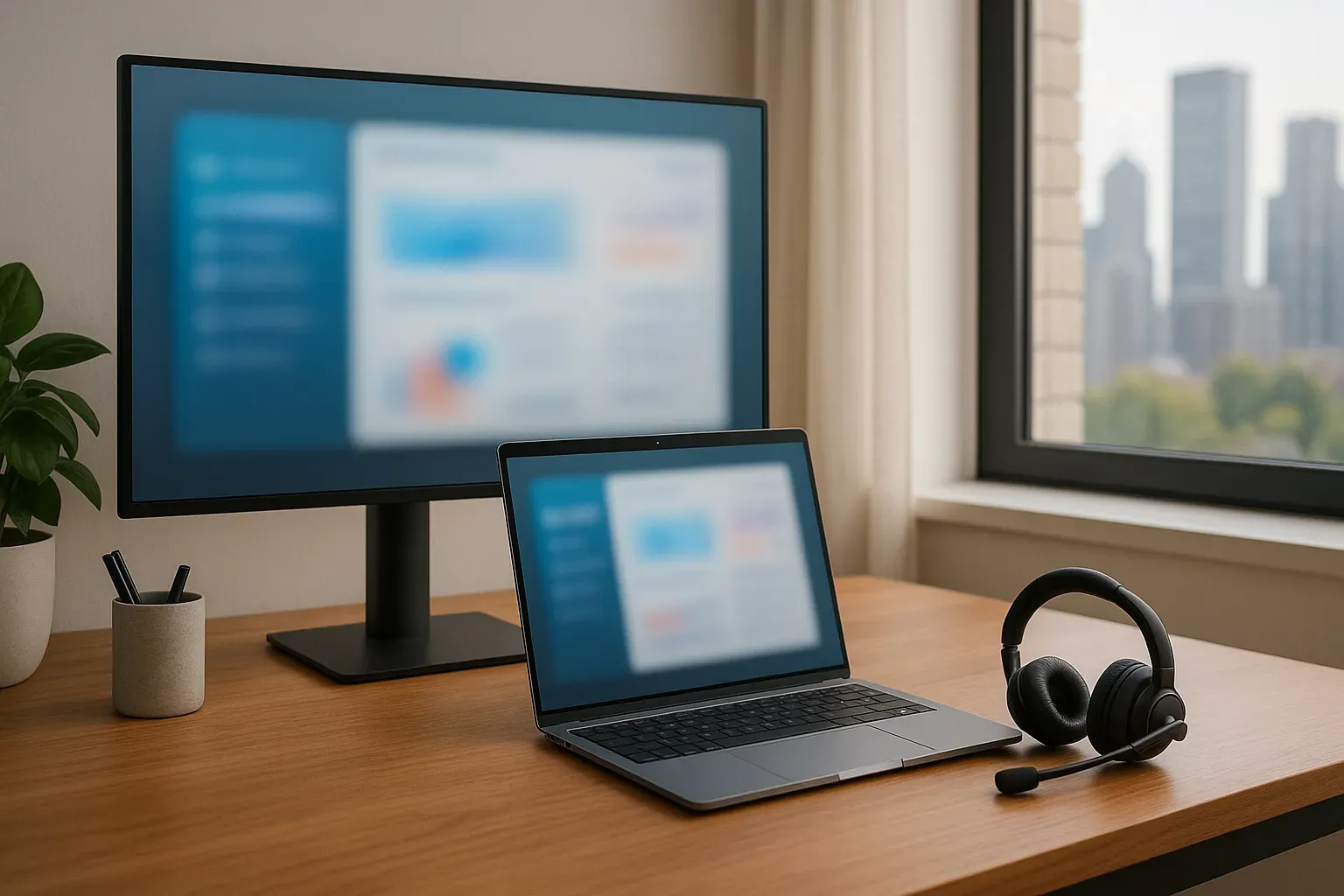 Remote workforce home office with outsourced IT support setup