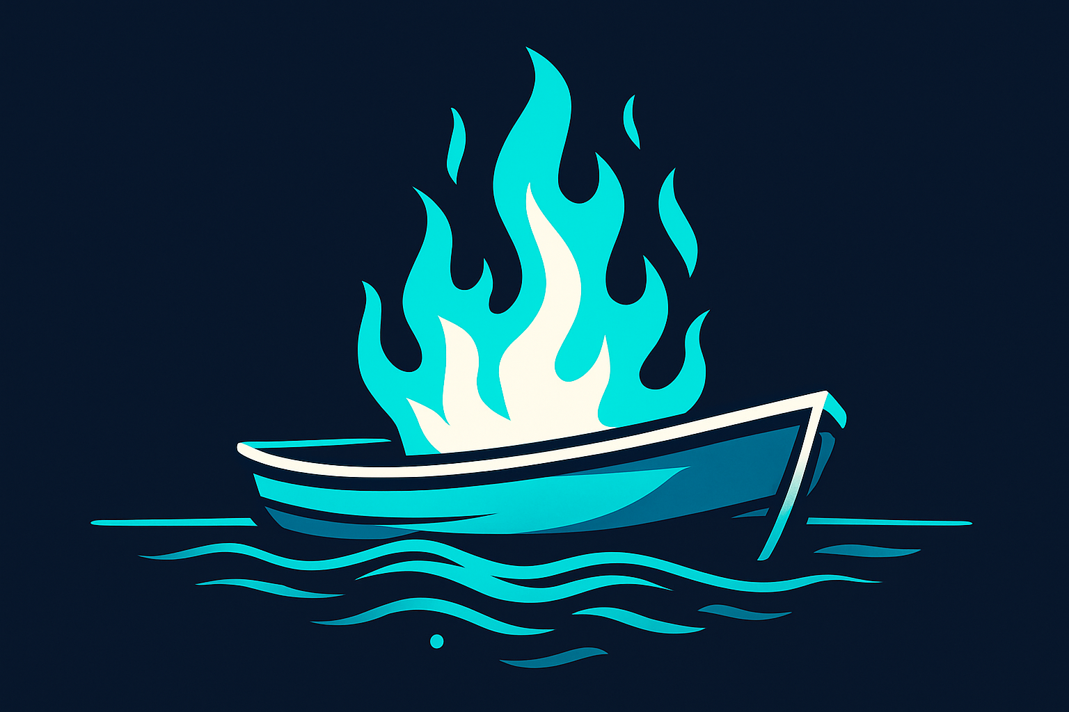 Burning boat drifting on water, representing the commitment behind leaving a corporate career