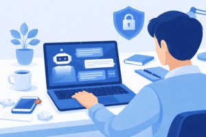 small business employee using AI tools with data protection policy in place